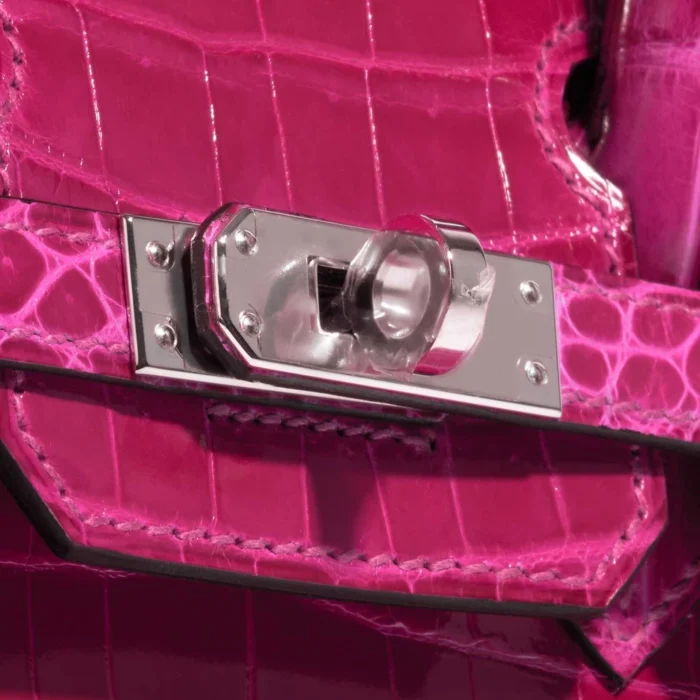 Artisan-Grade Hermès Birkin 25 Niloticus Crocodile Rose Pourpre PHW - Replica Handbags - Image 7