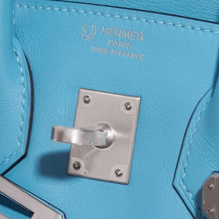 Artisan-Grade Hermès Birkin 25 Swift Bleu du Nord/Gris Perle PHW - Replica Handbags - Image 6