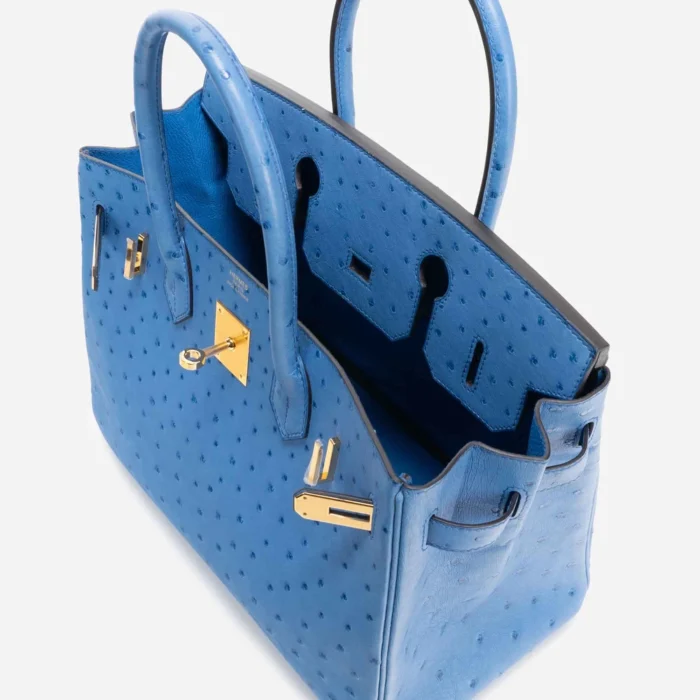 Artisan-Grade Hermès Birkin 30 Ostrich Blue Mykonos GHW - DLF - Image 5