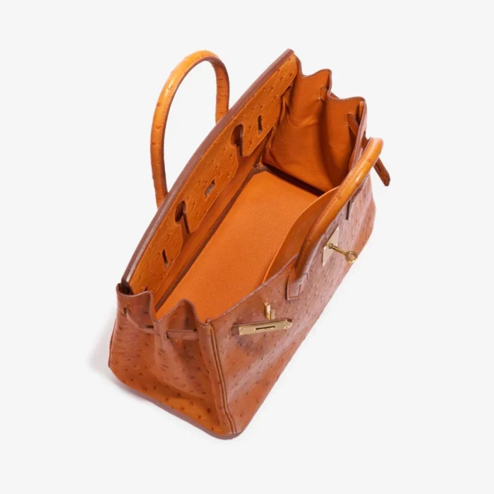 Artisan-Grade Hermès Birkin 30 Ostrich leather Orange GHW - Replica Handbags - Image 5