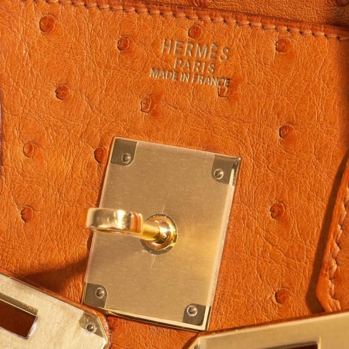 Artisan-Grade Hermès Birkin 30 Ostrich leather Orange GHW - Replica Handbags - Image 6
