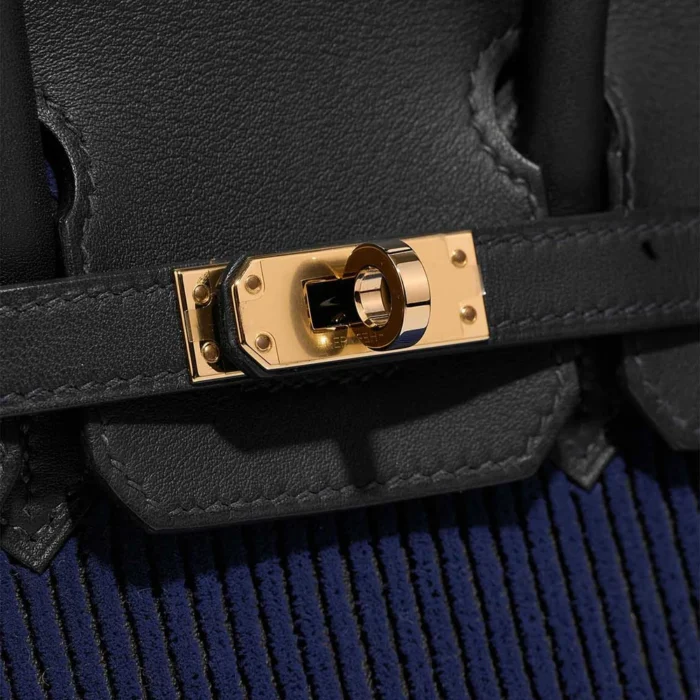 Artisan-Grade Hermès Dupes Birkin 25 Côte à Côte Tuffetage Swift Caban/Bleu Saphir PBHW - Replica Handbags - Image 7