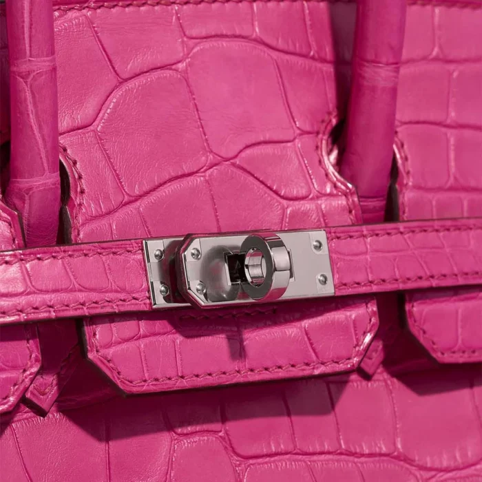 Artisan-Grade Hermès Dupes Birkin 25 Matte Alligator Rose Shocking PHW - Replica Handbags - Image 7