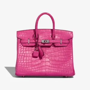 Artisan-Grade Hermès Dupes Birkin 25 Matte Alligator Rose Shocking PHW - Replica Handbags