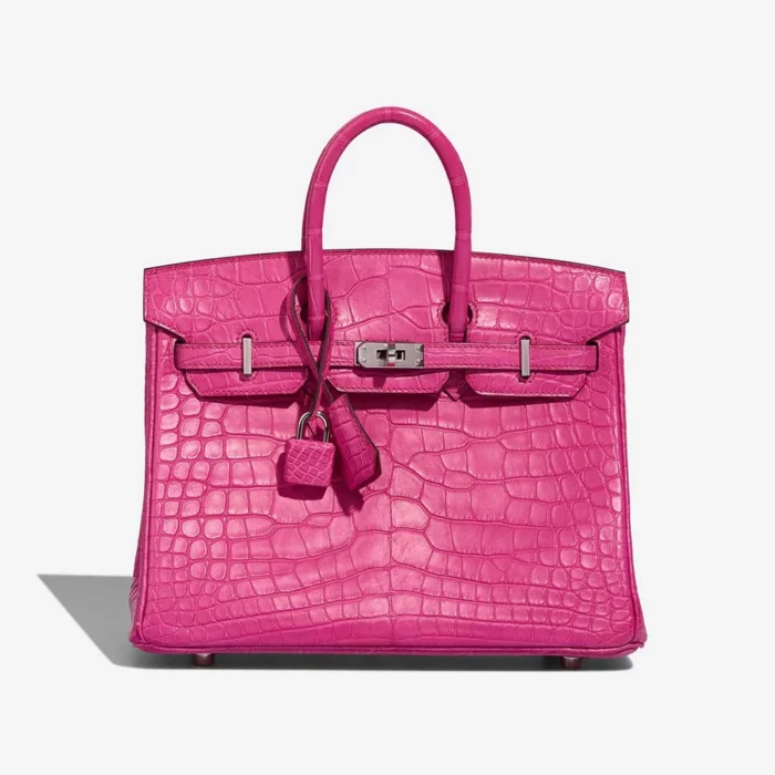 Artisan-Grade Hermès Dupes Birkin 25 Matte Alligator Rose Shocking PHW - Replica Handbags