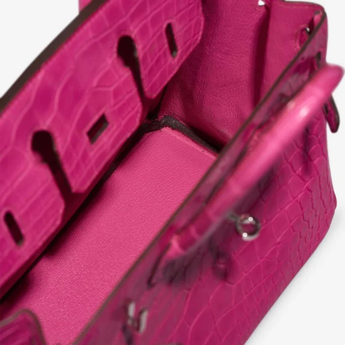 Artisan-Grade Hermès Dupes Birkin 25 Matte Alligator Rose Shocking PHW - Replica Handbags - Image 5