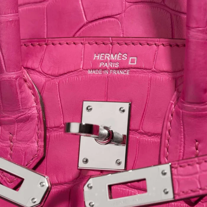 Artisan-Grade Hermès Dupes Birkin 25 Matte Alligator Rose Shocking PHW - Replica Handbags - Image 6