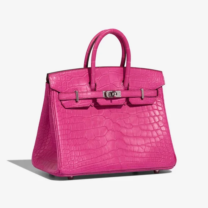 Artisan-Grade Hermès Dupes Birkin 25 Matte Alligator Rose Shocking PHW - Replica Handbags - Image 4