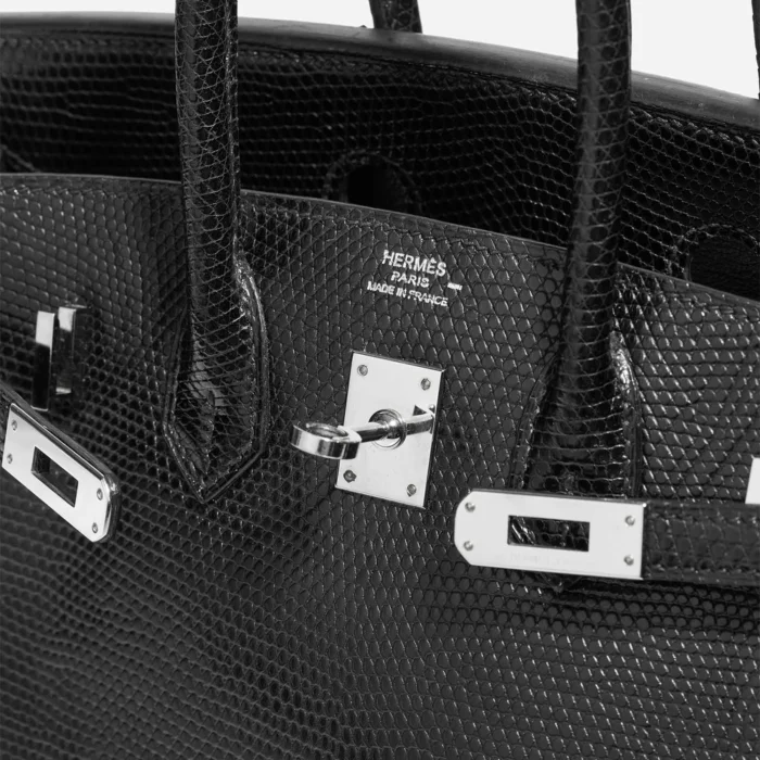 Artisan-Grade Hermès Dupes Birkin 25 Salvator Lizard Black PHW - Replica Handbags - Image 5