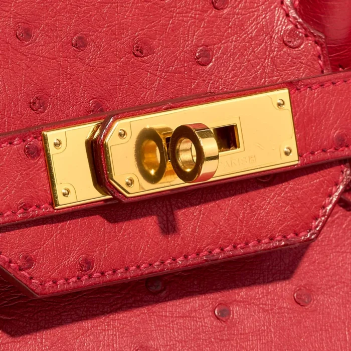 Artisan-Grade Hermès Dupes Birkin 30 Ostrich Rouge Casaque GHW - Replica Handbags - Image 6