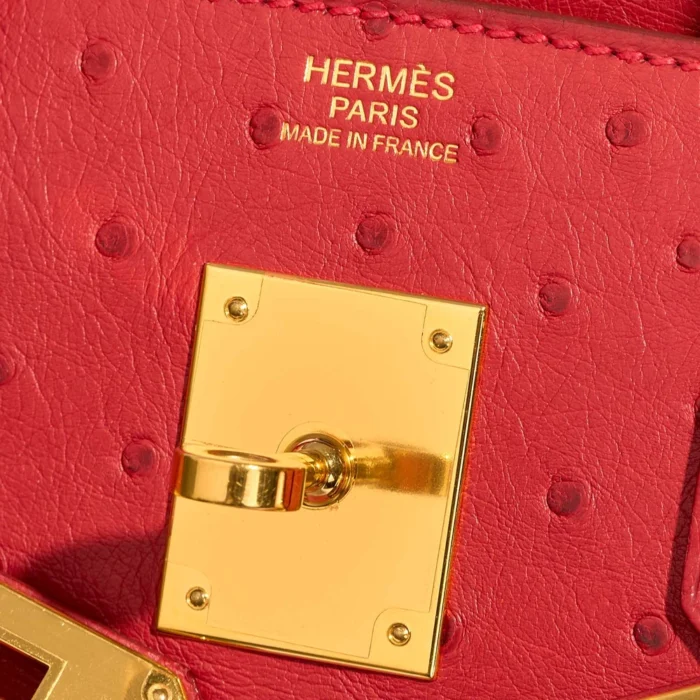 Artisan-Grade Hermès Dupes Birkin 30 Ostrich Rouge Casaque GHW - Replica Handbags - Image 5
