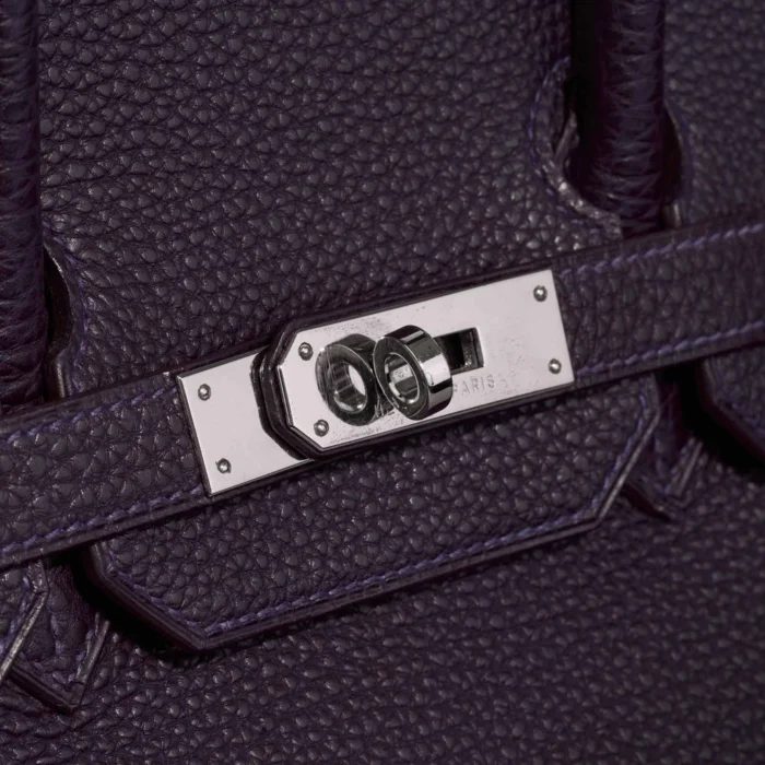 Artisan-Grade Hermès Dupes Birkin 35 Clemence Raisin PHW - Replica Handbags - Image 7
