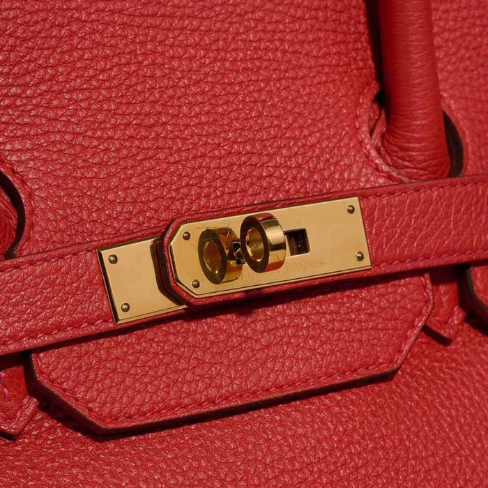Artisan-Grade Hermès Dupes Birkin 35 Clemence Rouge Tomate GHW - Replica Handbags - Image 7