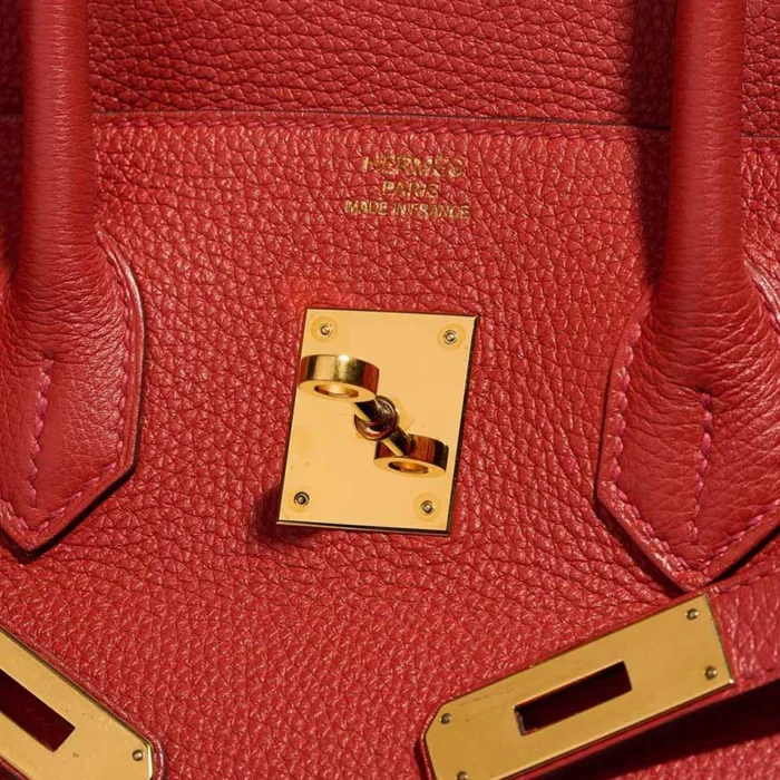 Artisan-Grade Hermès Dupes Birkin 35 Clemence Rouge Tomate GHW - Replica Handbags - Image 6