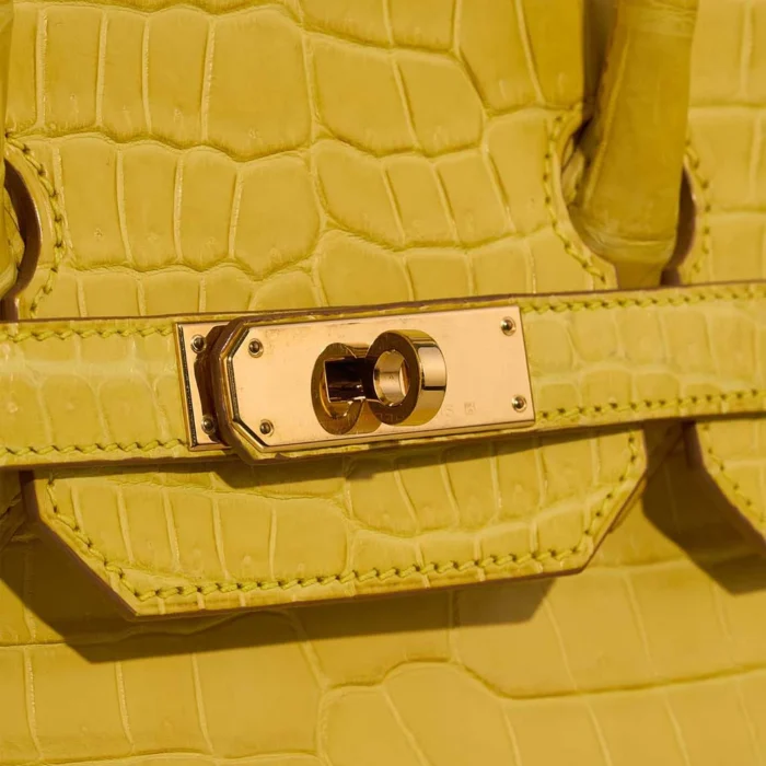 Artisan-Grade Hermès Dupes Birkin 35 Porosus Crocodile Mimosa GHW - Replica Handbags - Image 7