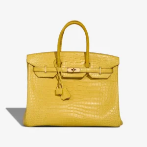 Artisan-Grade Hermès Dupes Birkin 35 Porosus Crocodile Mimosa GHW - Replica Handbags