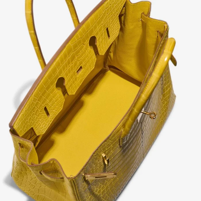 Artisan-Grade Hermès Dupes Birkin 35 Porosus Crocodile Mimosa GHW - Replica Handbags - Image 5