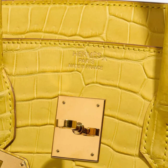 Artisan-Grade Hermès Dupes Birkin 35 Porosus Crocodile Mimosa GHW - Replica Handbags - Image 6