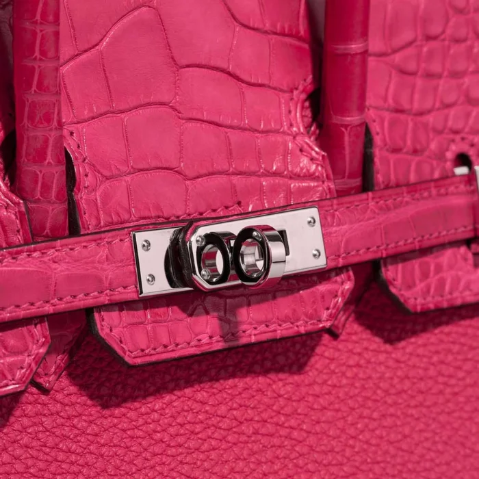 Artisan-Grade Hermès Dupes Birkin Touch 25 Matte Alligator/Togo Framboise PHW - Replica Handbags - Image 7