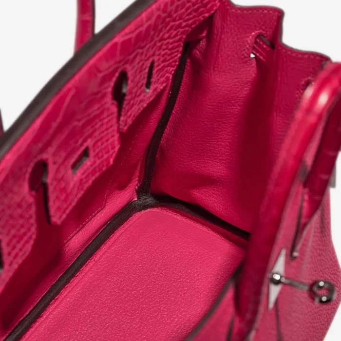 Artisan-Grade Hermès Dupes Birkin Touch 25 Matte Alligator/Togo Framboise PHW - Replica Handbags - Image 5