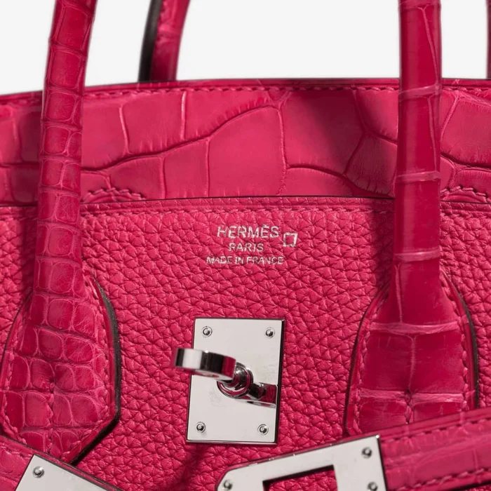 Artisan-Grade Hermès Dupes Birkin Touch 25 Matte Alligator/Togo Framboise PHW - Replica Handbags - Image 6