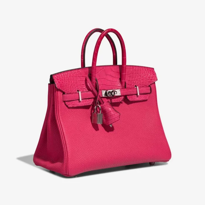 Artisan-Grade Hermès Dupes Birkin Touch 25 Matte Alligator/Togo Framboise PHW - Replica Handbags - Image 4