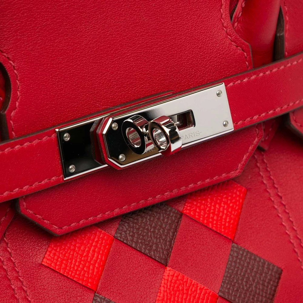 Artisan-Grade Hermès Dupes Birkin Tressage 30 Swift Rouge Piment/Rouge de Coeur/Rouge H PHW - Replica Handbags - Image 5