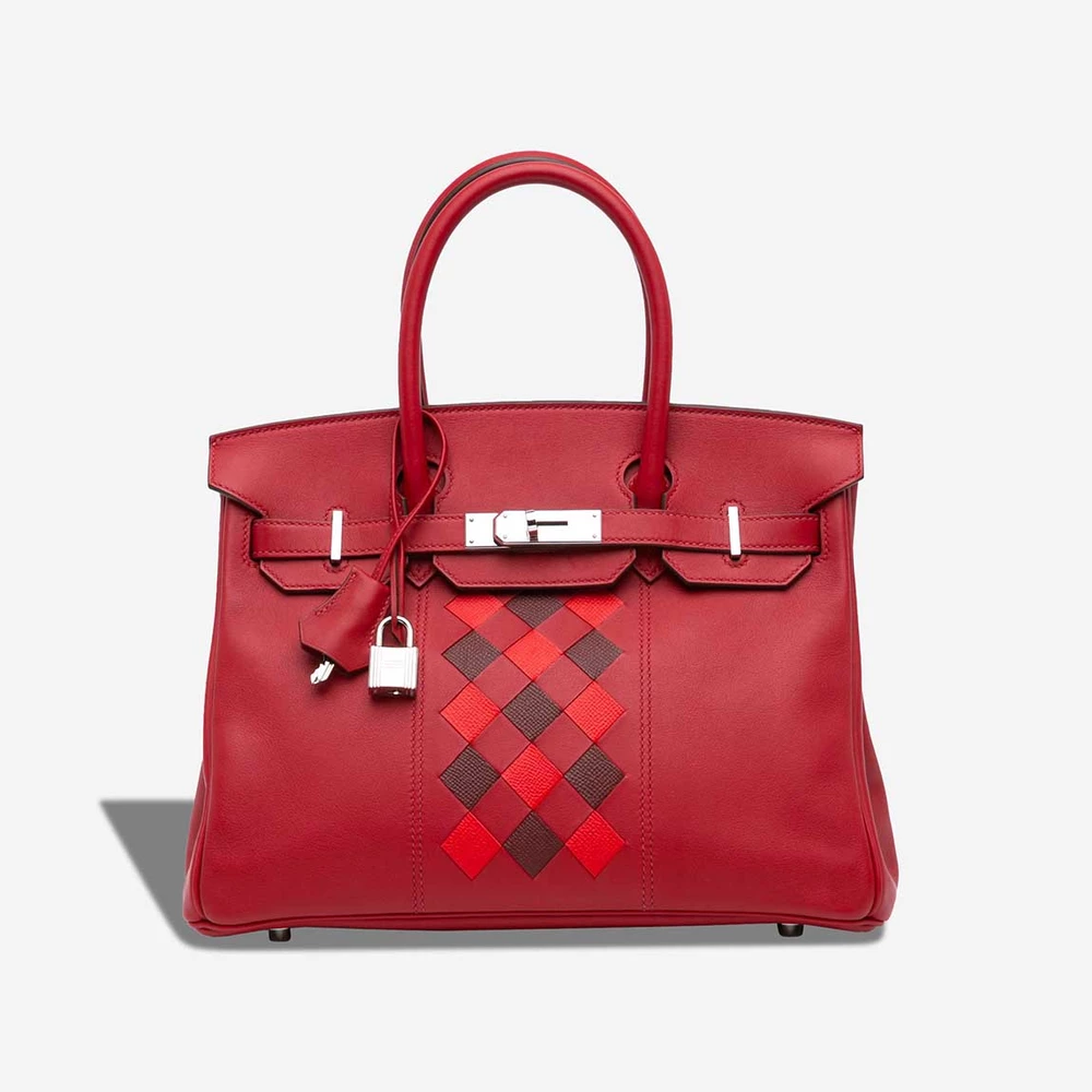 Artisan-Grade Hermès Dupes Birkin Tressage 30 Swift Rouge Piment/Rouge de Coeur/Rouge H PHW - Replica Handbags