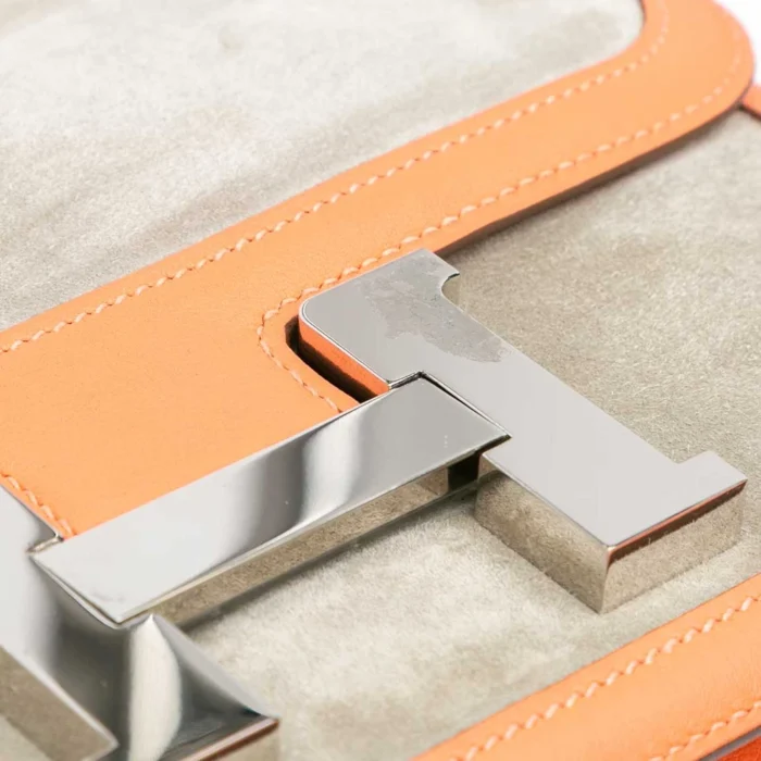Artisan-Grade Hermès Dupes Constance 24 Swift/Doblis Suede Gris Tourterelle/Crevette PHW - Replica Handbags - Image 5
