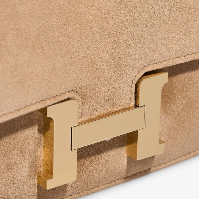 Artisan-Grade Hermès Dupes HSS Constance 18 Doblis Suede Nude PBHW - Replica Handbags - Image 7