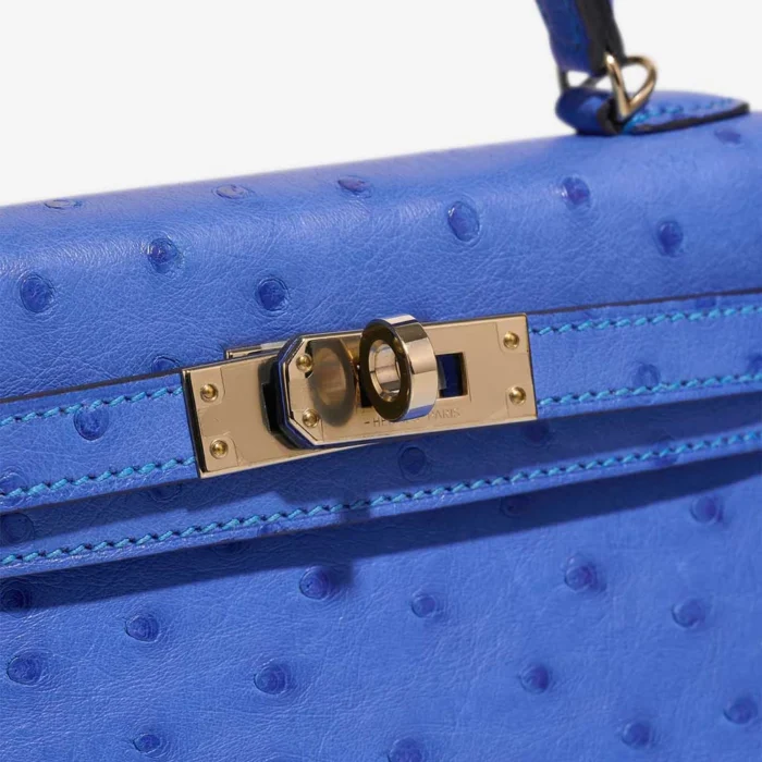 Artisan-Grade Hermès Dupes HSS Mini Kelly Ostrich Bleuet/Bleu de France PBHW - Replica Handbags - Image 7