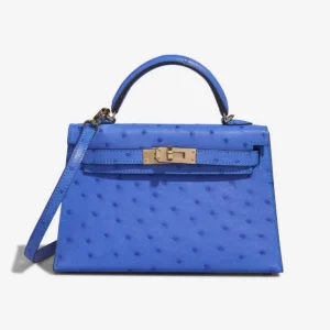 Artisan-Grade Hermès Dupes HSS Mini Kelly Ostrich Bleuet/Bleu de France PBHW - Replica Handbags