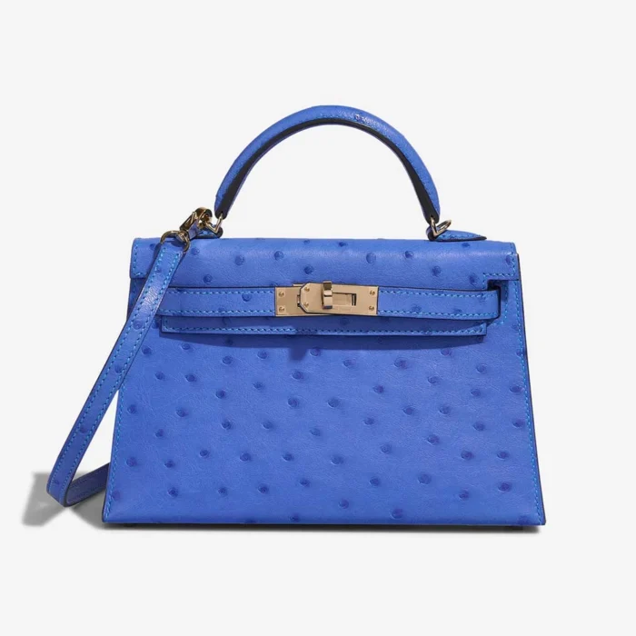 Artisan-Grade Hermès Dupes HSS Mini Kelly Ostrich Bleuet/Bleu de France PBHW - Replica Handbags