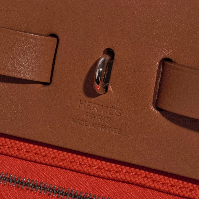Artisan-Grade Hermès Dupes Herbag 31 Toile Militaire/Vache Hunter Mecano/Fauve PHW - Replica Handbags - Image 2