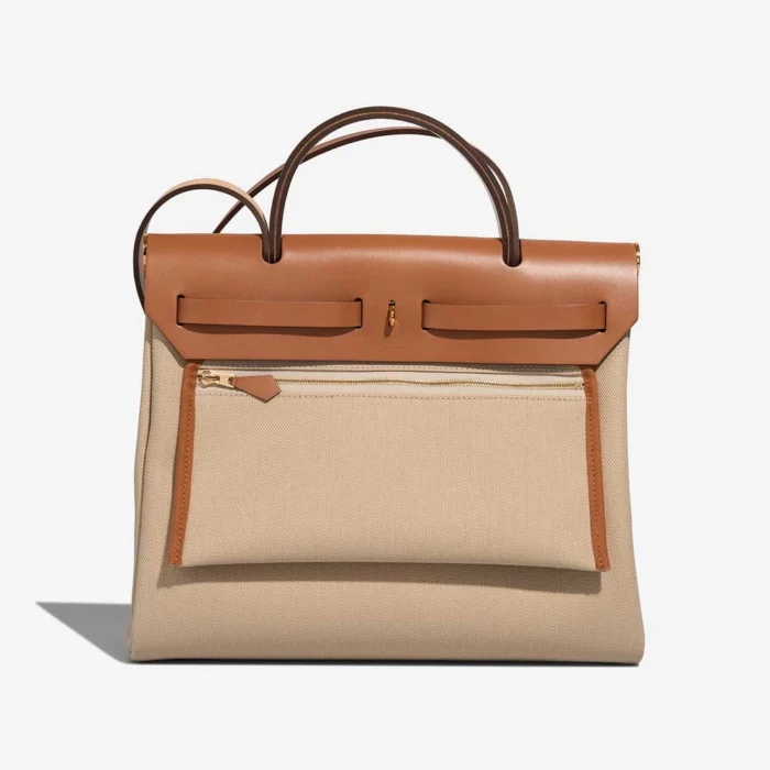 Artisan-Grade Hermès Dupes Herbag 31 Toile/Vache Hunter Beton/Fauve GHW - Replica Handbags - Image 3