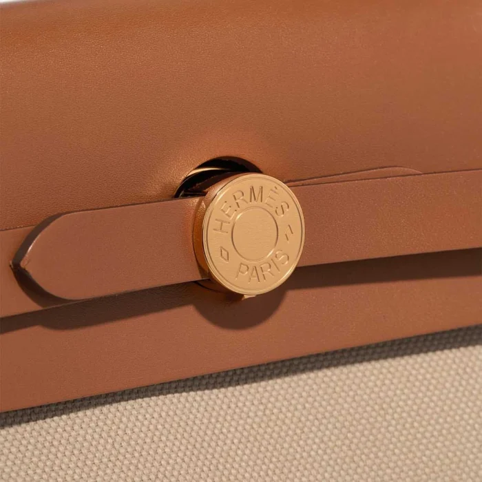 Artisan-Grade Hermès Dupes Herbag 31 Toile/Vache Hunter Beton/Fauve GHW - Replica Handbags - Image 7