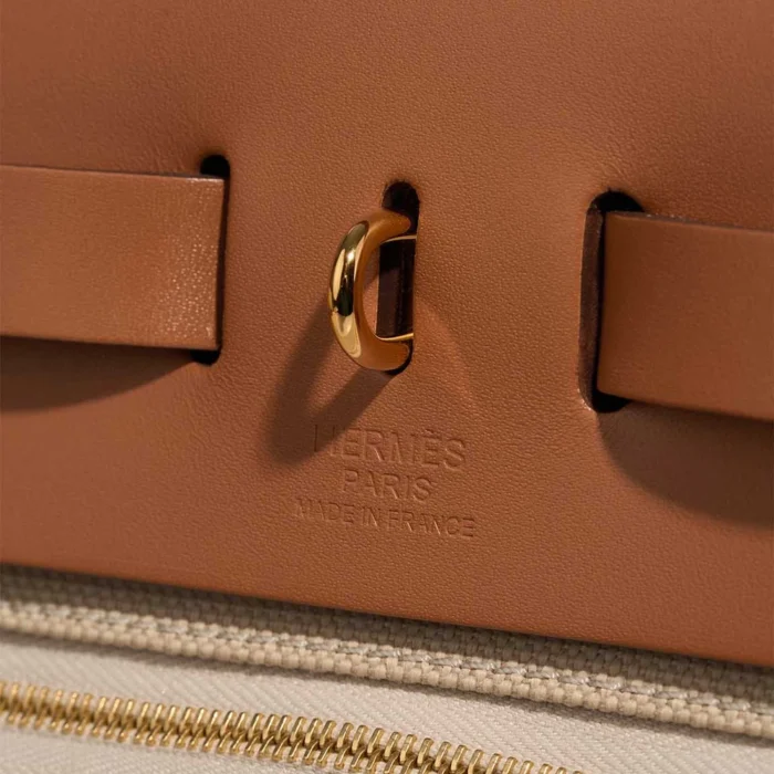 Artisan-Grade Hermès Dupes Herbag 31 Toile/Vache Hunter Beton/Fauve GHW - Replica Handbags - Image 2