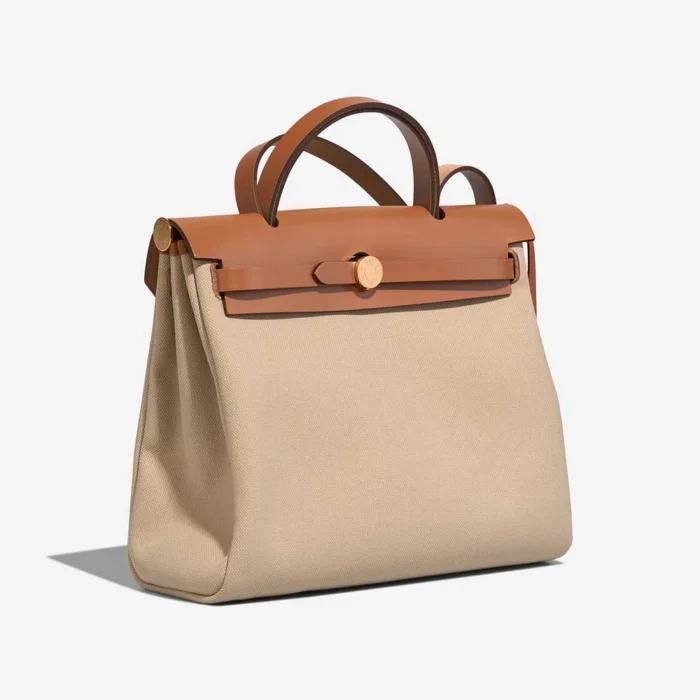 Artisan-Grade Hermès Dupes Herbag 31 Toile/Vache Hunter Beton/Fauve GHW - Replica Handbags - Image 6