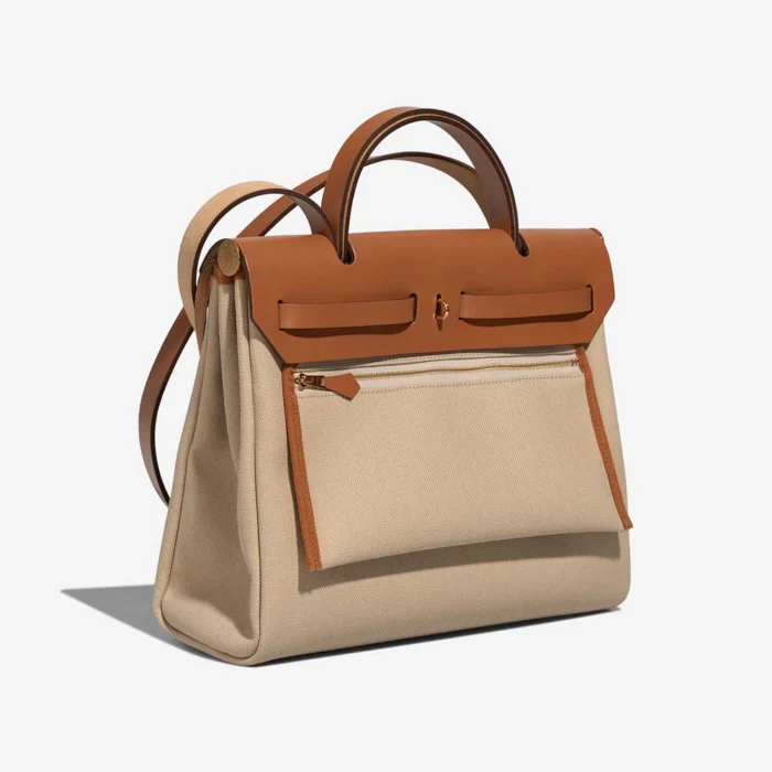 Artisan-Grade Hermès Dupes Herbag 31 Toile/Vache Hunter Beton/Fauve GHW - Replica Handbags - Image 5