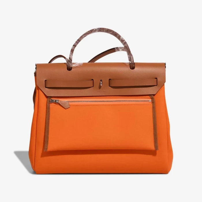 Artisan-Grade Hermès Dupes Herbag 31 Toile/Vache Hunter Orange Minium/Fauve PHW - Replica Handbags - Image 2