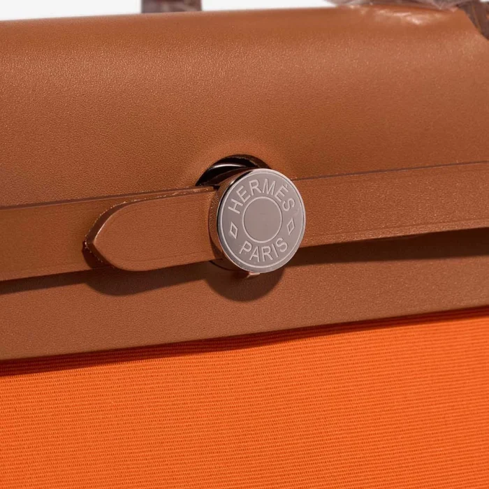 Artisan-Grade Hermès Dupes Herbag 31 Toile/Vache Hunter Orange Minium/Fauve PHW - Replica Handbags - Image 6