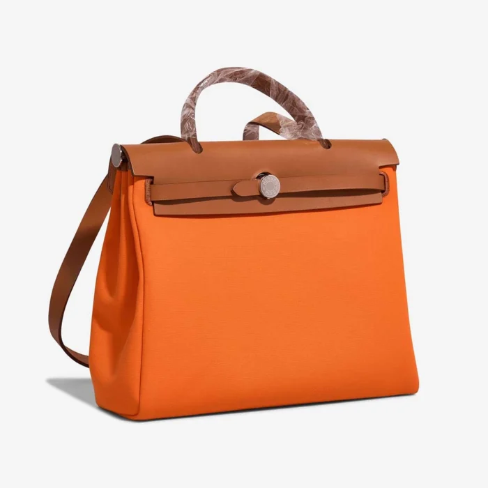 Artisan-Grade Hermès Dupes Herbag 31 Toile/Vache Hunter Orange Minium/Fauve PHW - Replica Handbags - Image 4