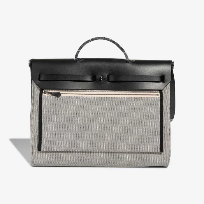 Artisan-Grade Hermès Dupes Herbag 39 Toile/Vache Hunter Black/Ecru PHW - Replica Handbags - Image 3