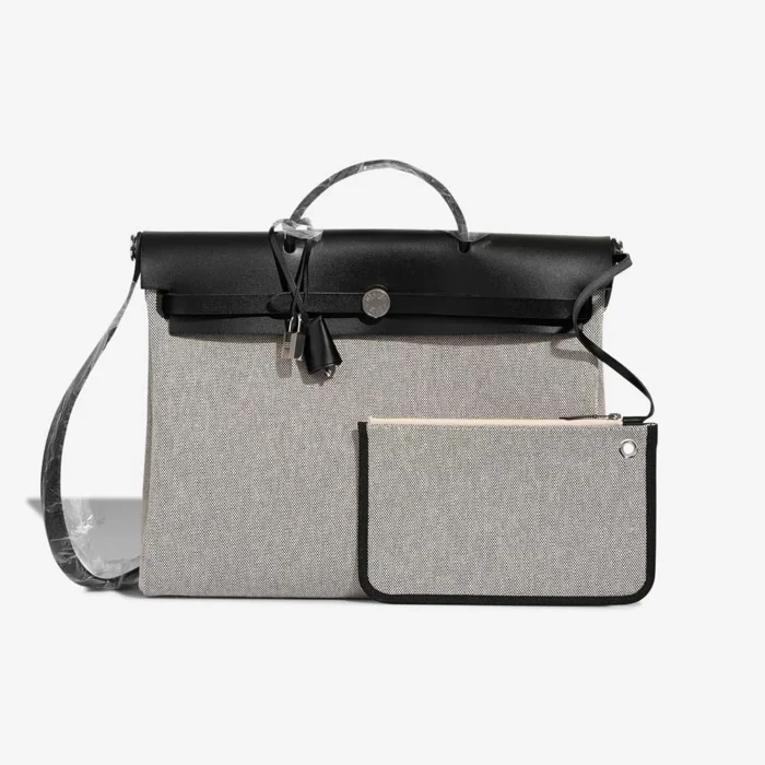 Artisan-Grade Hermès Dupes Herbag 39 Toile/Vache Hunter Black/Ecru PHW - Replica Handbags