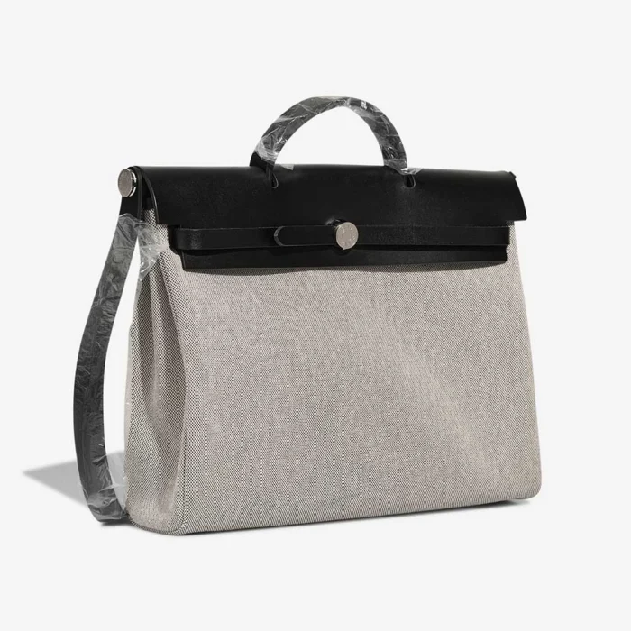 Artisan-Grade Hermès Dupes Herbag 39 Toile/Vache Hunter Black/Ecru PHW - Replica Handbags - Image 6