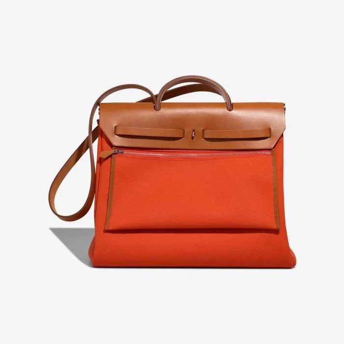 Artisan-Grade Hermès Dupes Herbag 39 Toile/Vache Hunter Orange Mecano/Fauve PHW - Replica Handbags - Image 2