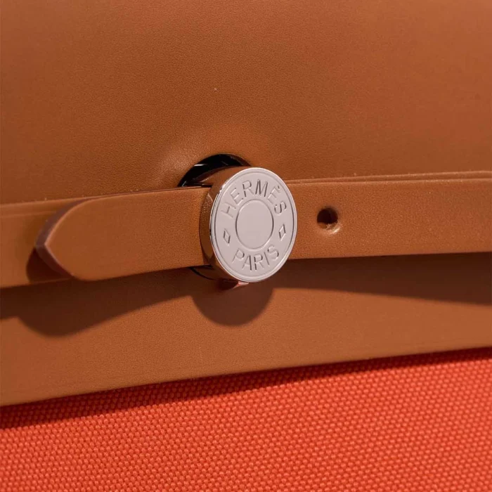 Artisan-Grade Hermès Dupes Herbag 39 Toile/Vache Hunter Orange Mecano/Fauve PHW - Replica Handbags - Image 5