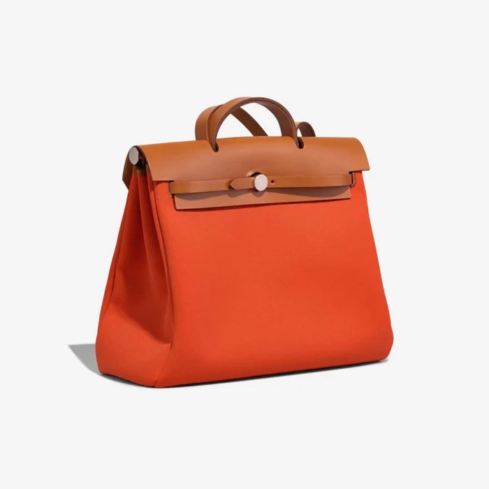 Artisan-Grade Hermès Dupes Herbag 39 Toile/Vache Hunter Orange Mecano/Fauve PHW - Replica Handbags - Image 4