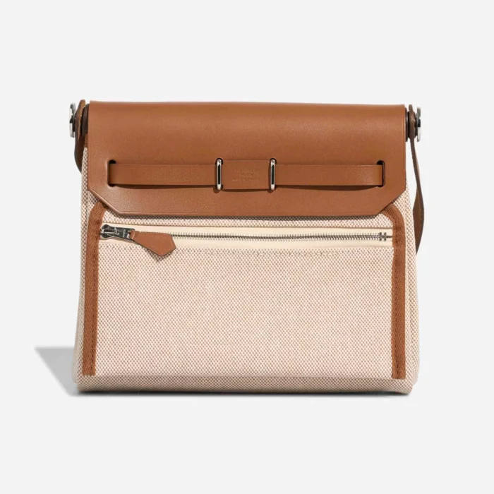Artisan-Grade Hermès Dupes Herbag Mini Vache Hunter/Toile Naturel/Ecru PHW - Replica Handbags - Image 2