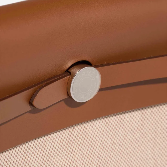 Artisan-Grade Hermès Dupes Herbag Mini Vache Hunter/Toile Naturel/Ecru PHW - Replica Handbags - Image 4